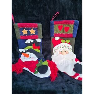 Vintage-Style Felt Christmas Stockings Santa Snowman 2pc Set